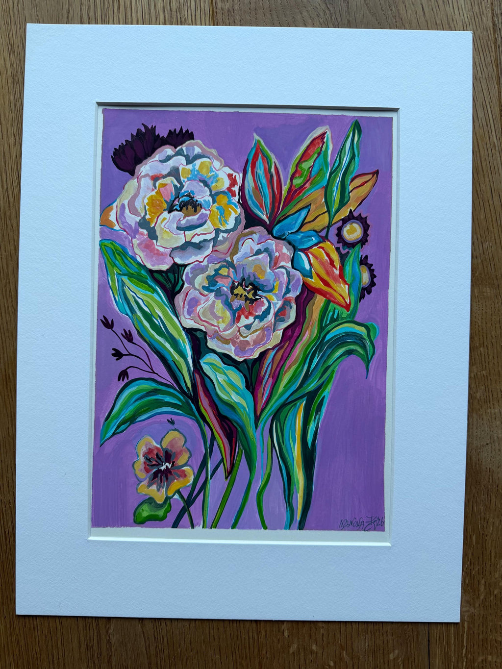 Flowers painting, Original gouache painting on smooth paper