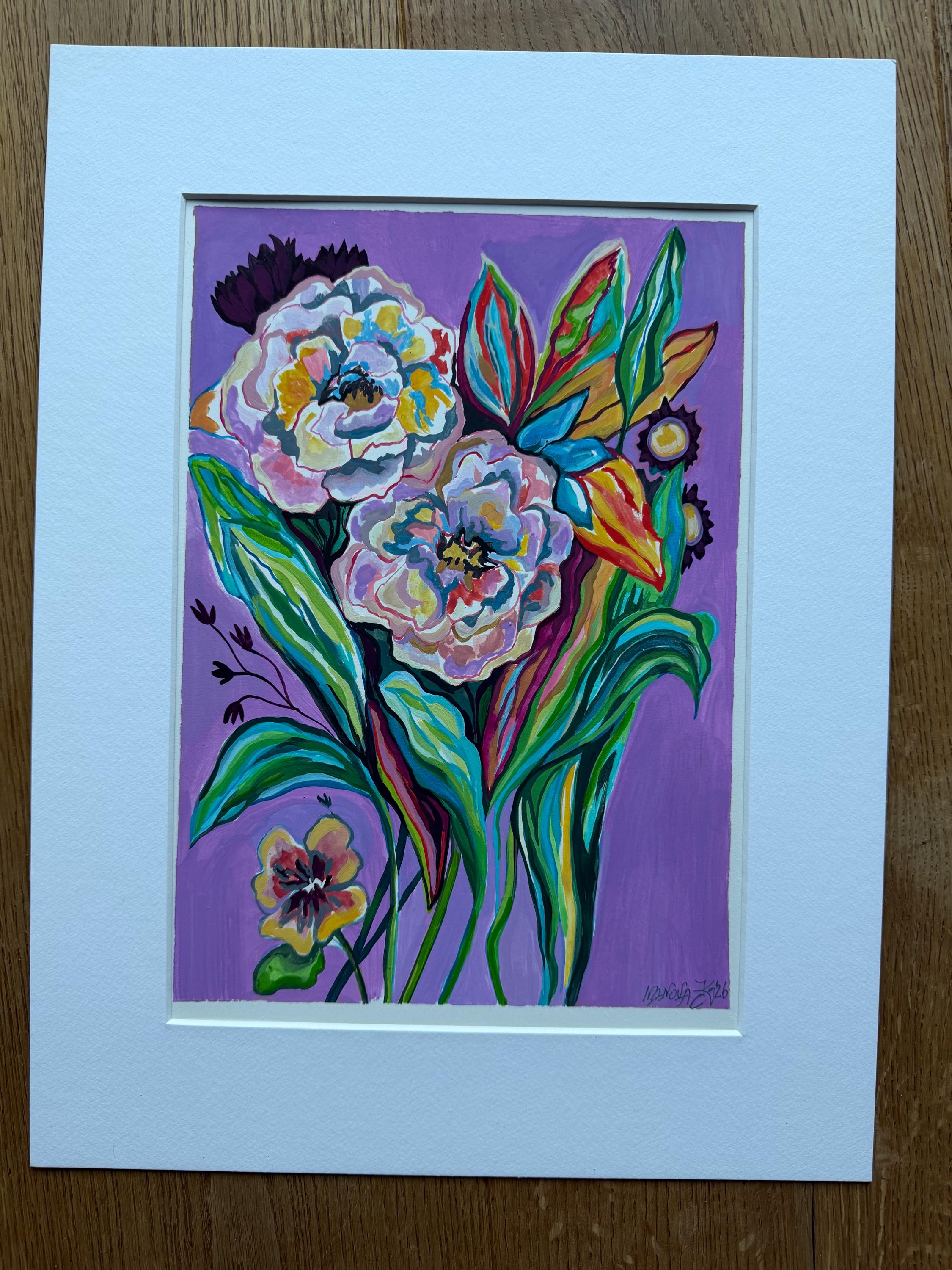 Flowers painting, Original gouache painting on smooth paper