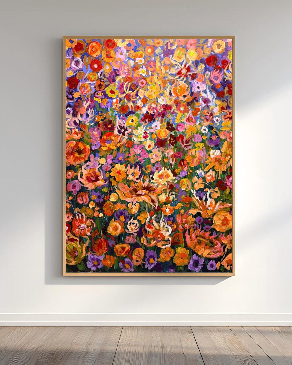 Original Floral gouache acrylic painting in Gustav Klimt style, maximalism style