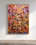 Original Floral gouache acrylic painting in Gustav Klimt style, maximalism style