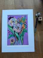Flowers painting, Original gouache painting on smooth paper