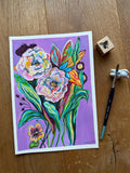 Flowers painting, Original gouache painting on smooth paper