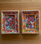 Framed Garden flowers painting, Original gouache paintings on canvas and frames