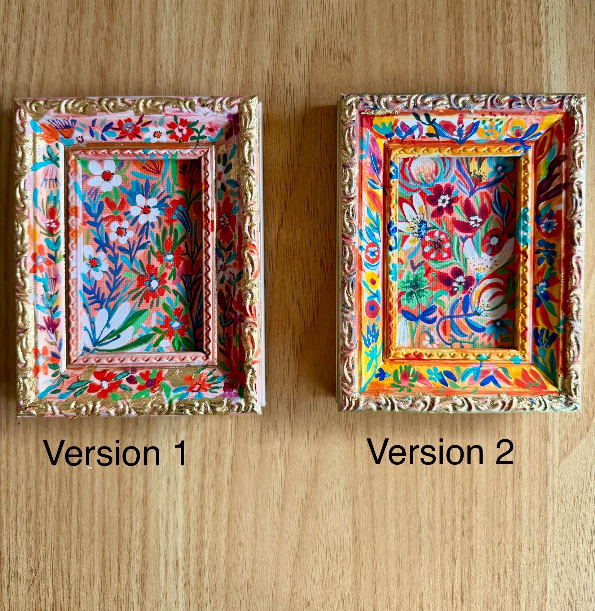 Framed Garden flowers painting, Original gouache paintings on canvas and frames