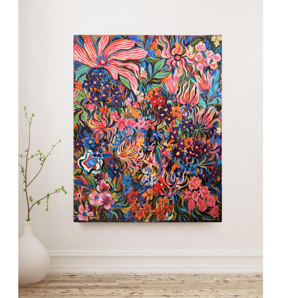 XL Original Acrylics Flower gouache acrylic painting, stretched canvas