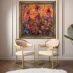 Original vibrant oil painting wild palms and flowers on canvas