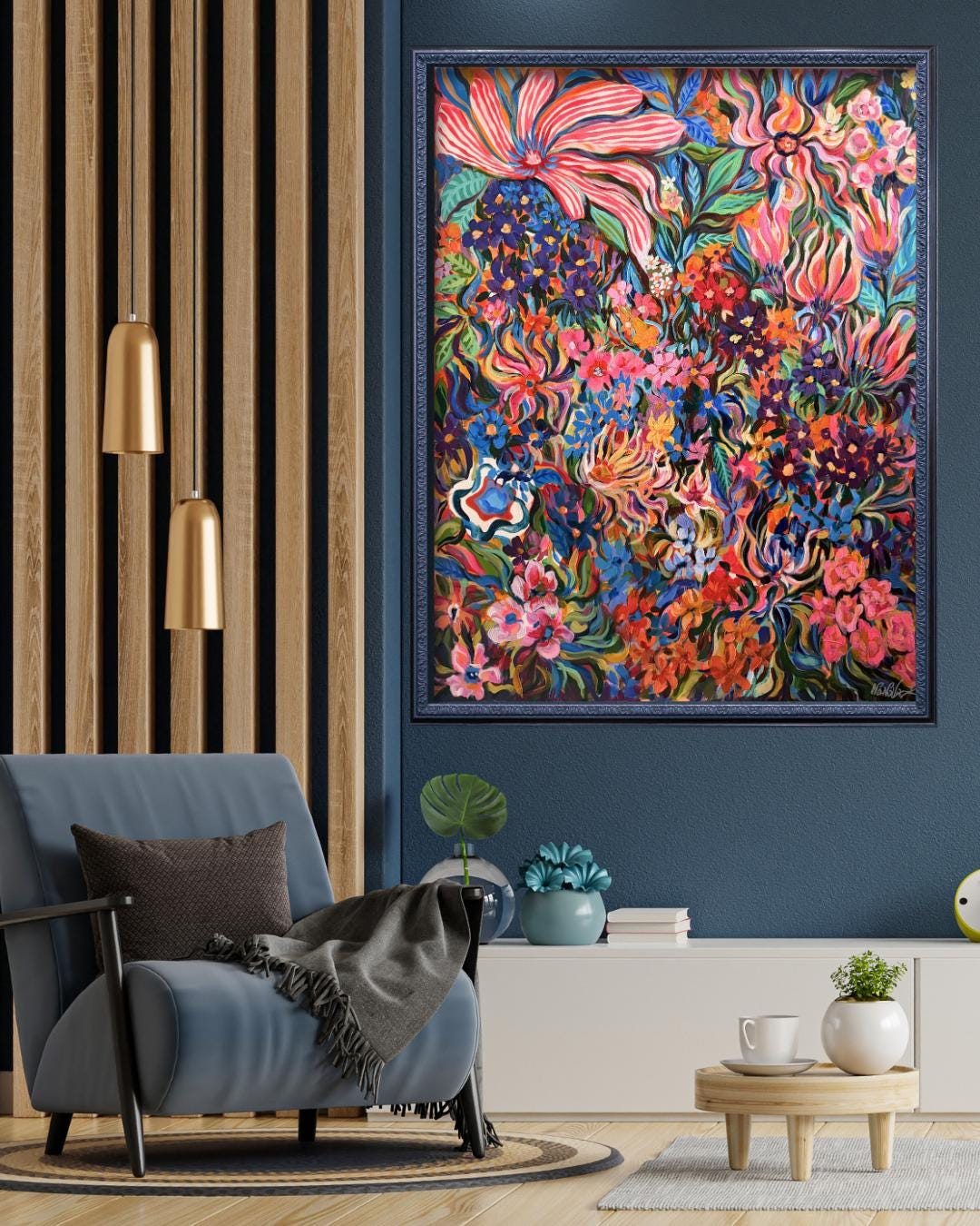 XL Original Acrylics Flower gouache acrylics painting, stretched canvas