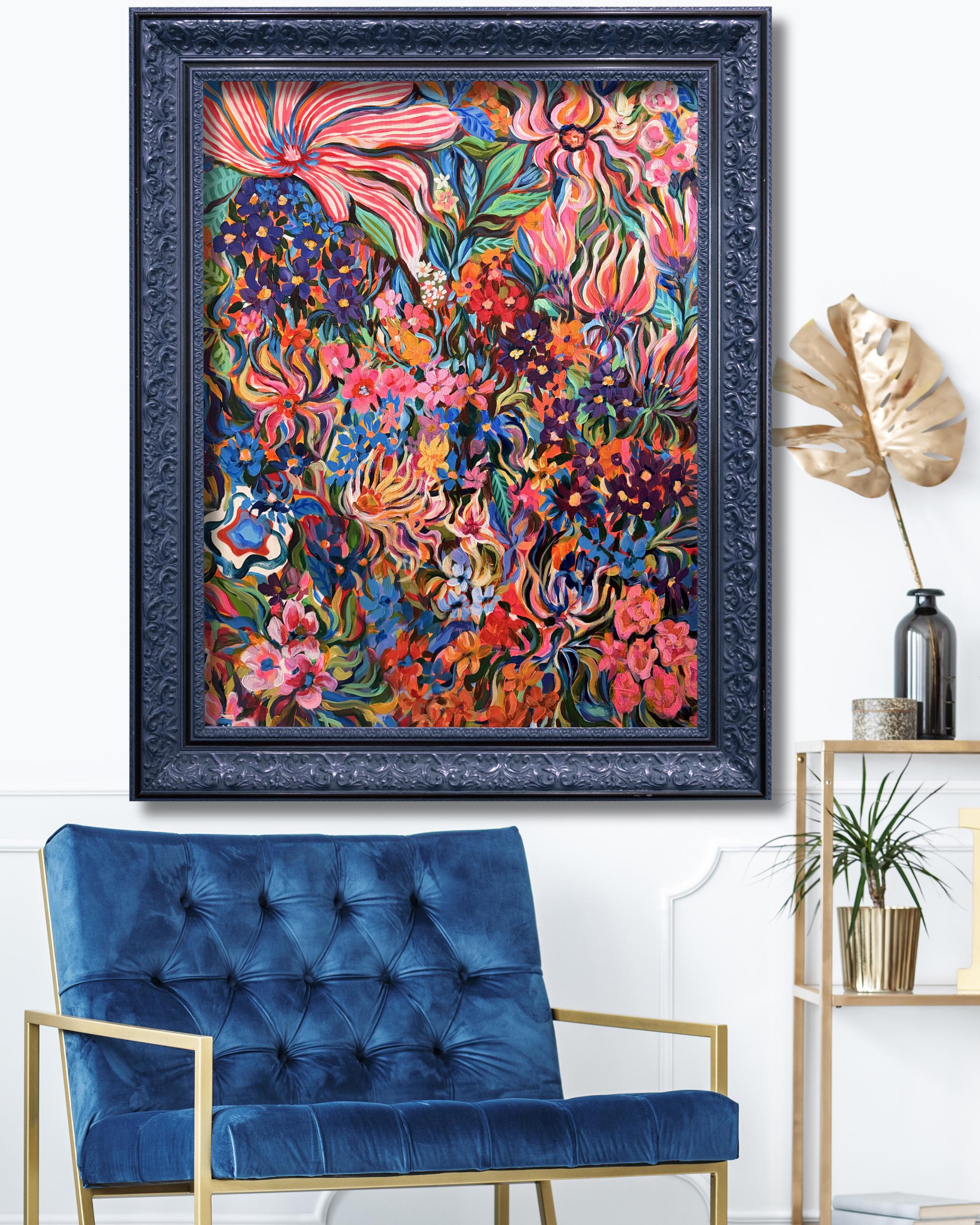 XL Original Acrylics Flower gouache acrylics painting, stretched canvas