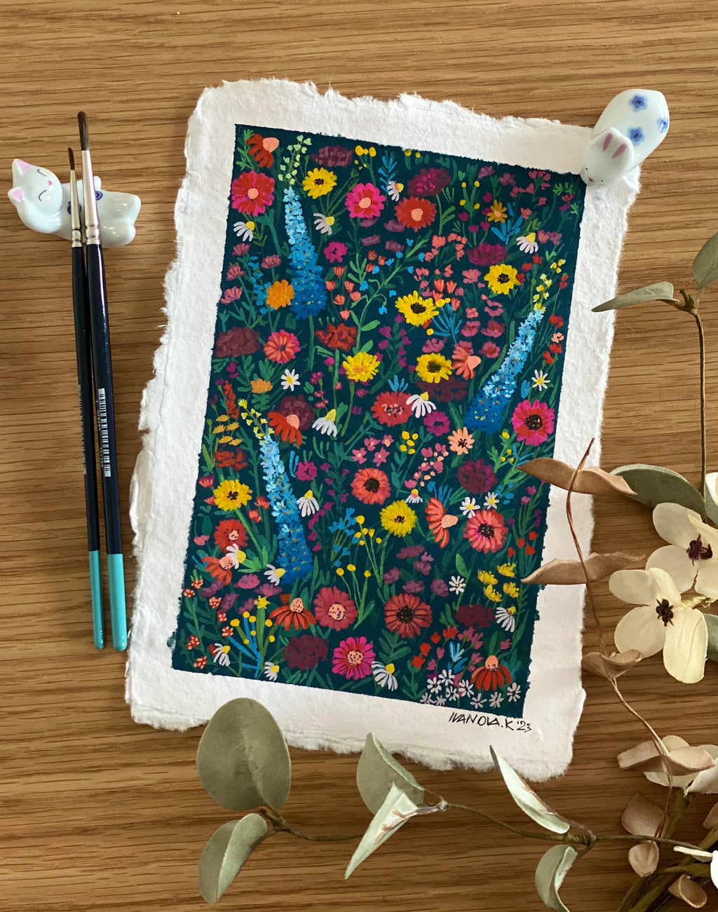 "Wild garden flowers" — Original Gouache on Handmade Paper | A5