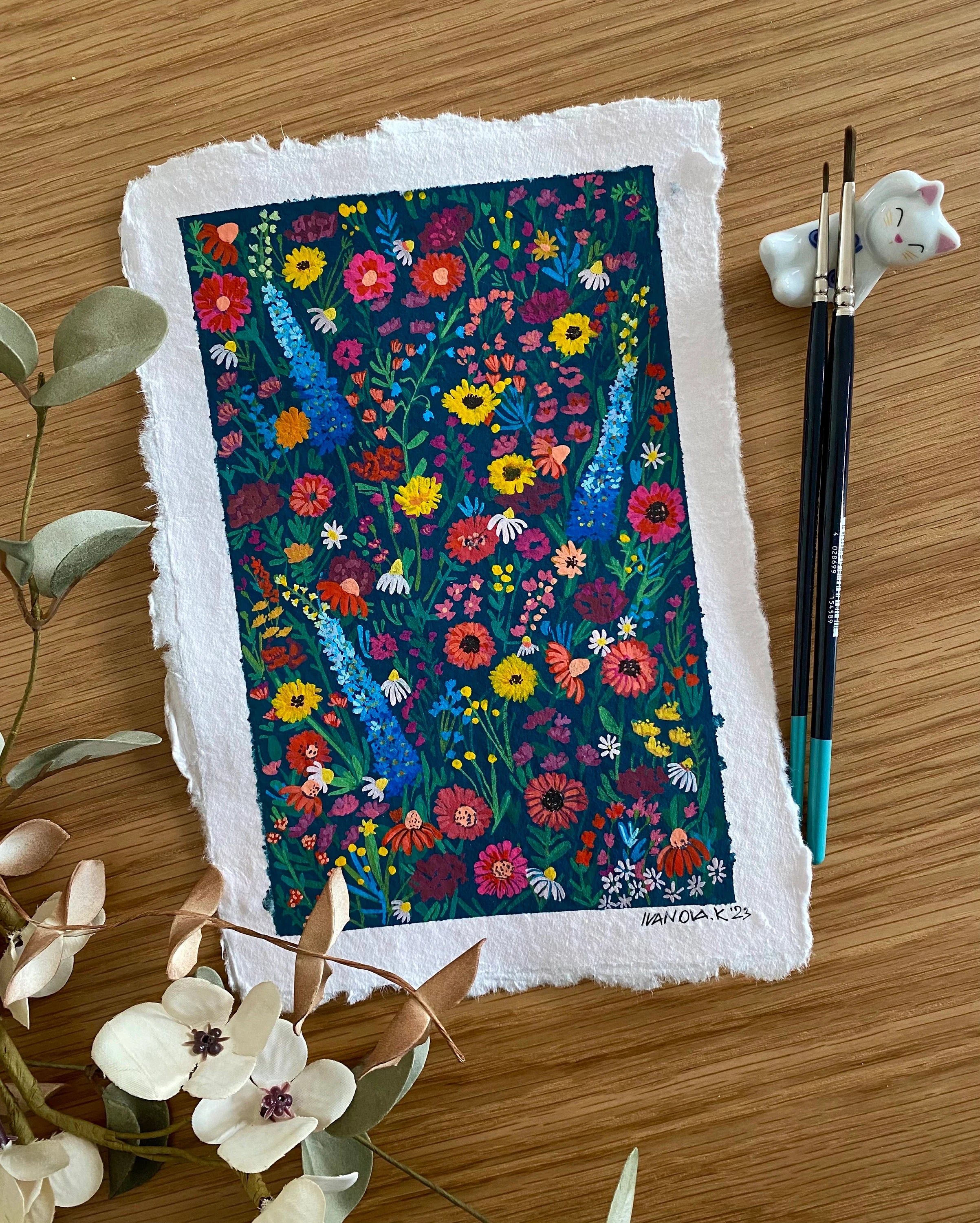 "Wild garden flowers" — Original Gouache on Handmade Paper | A5