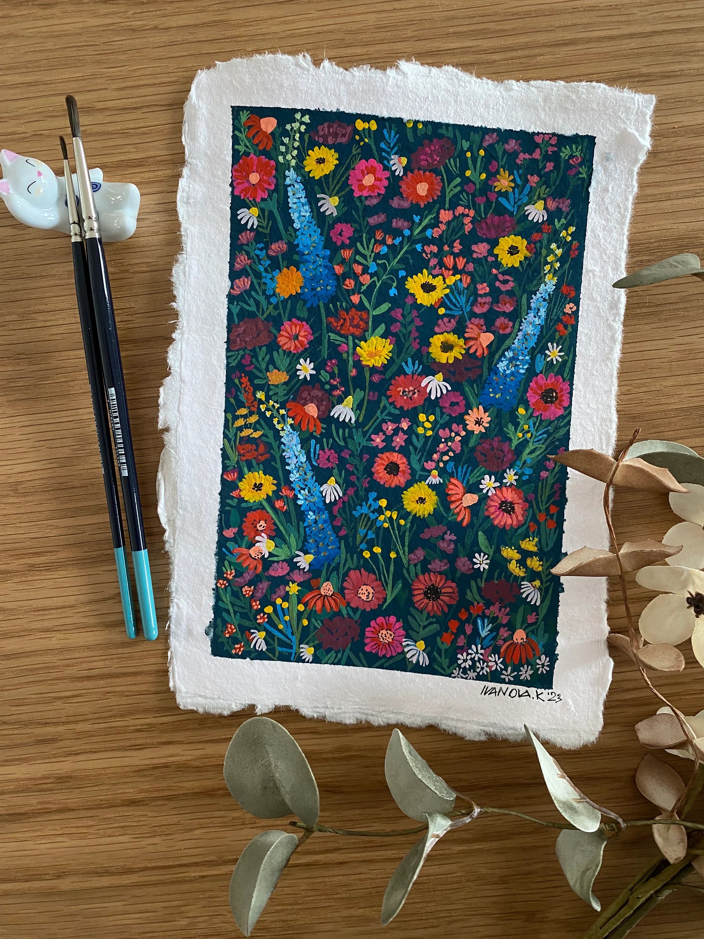 "Wild garden flowers" — Original Gouache on Handmade Paper | A5