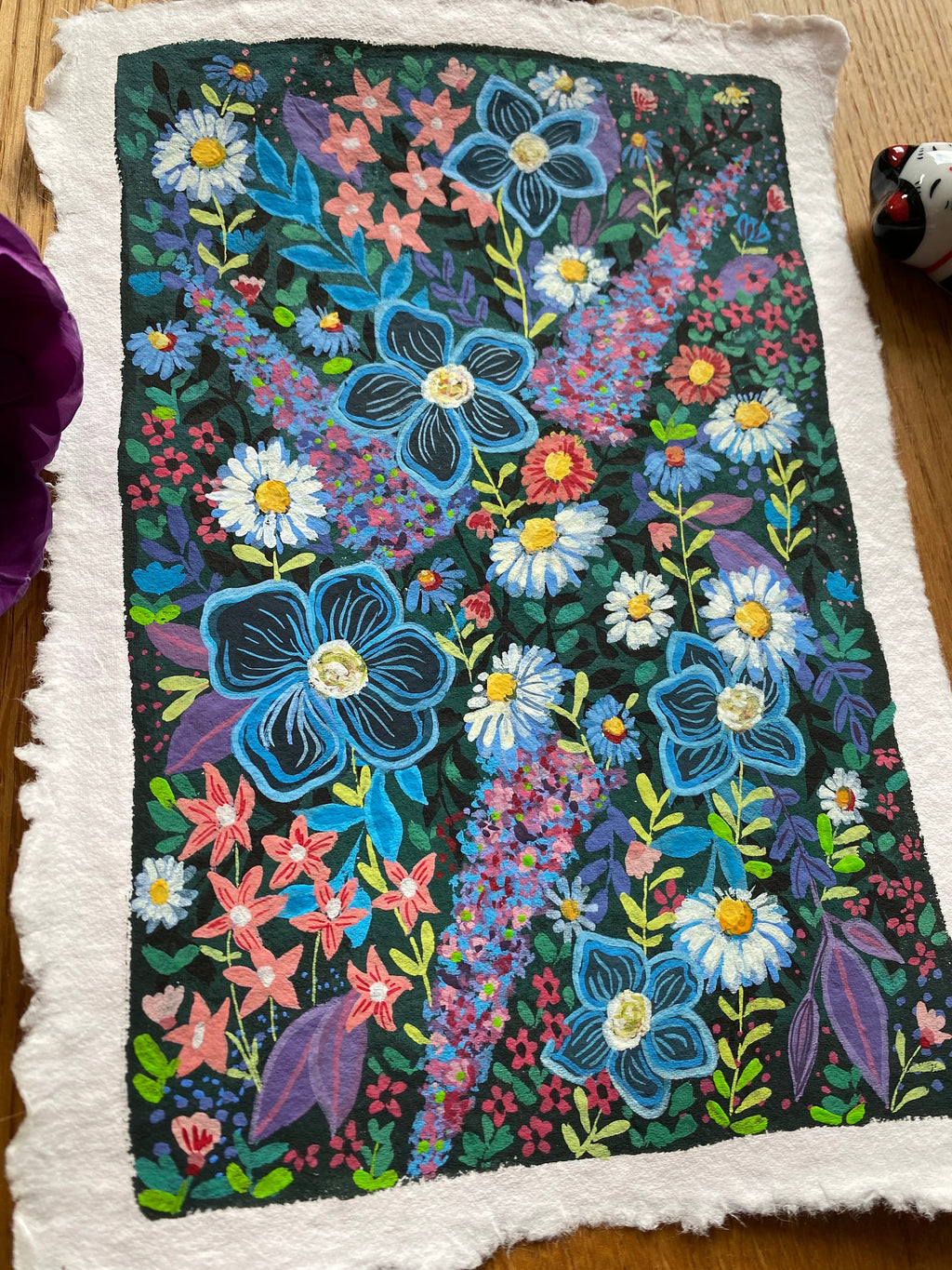 Wildblumen-Malerei, Original-Gouache auf rauem Papier