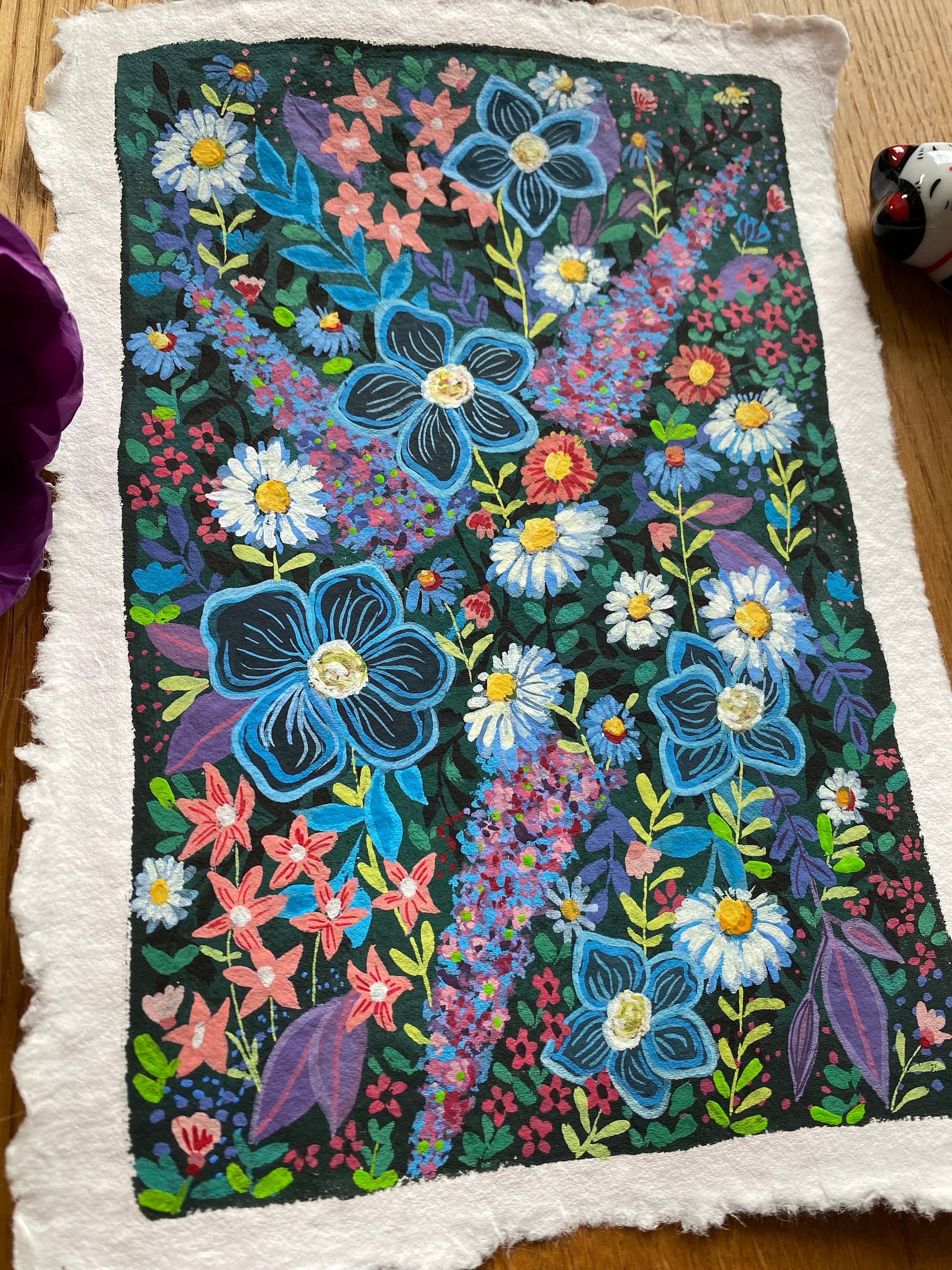 Wildblumen-Malerei, Original-Gouache auf rauem Papier