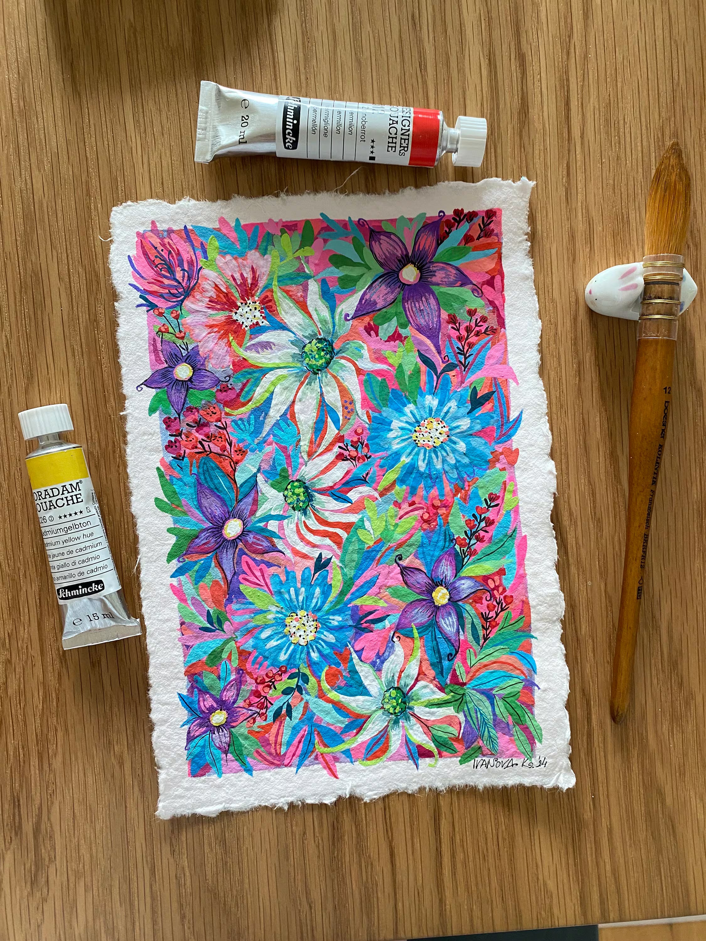 Original Gouache Blumen Malerei auf Papier