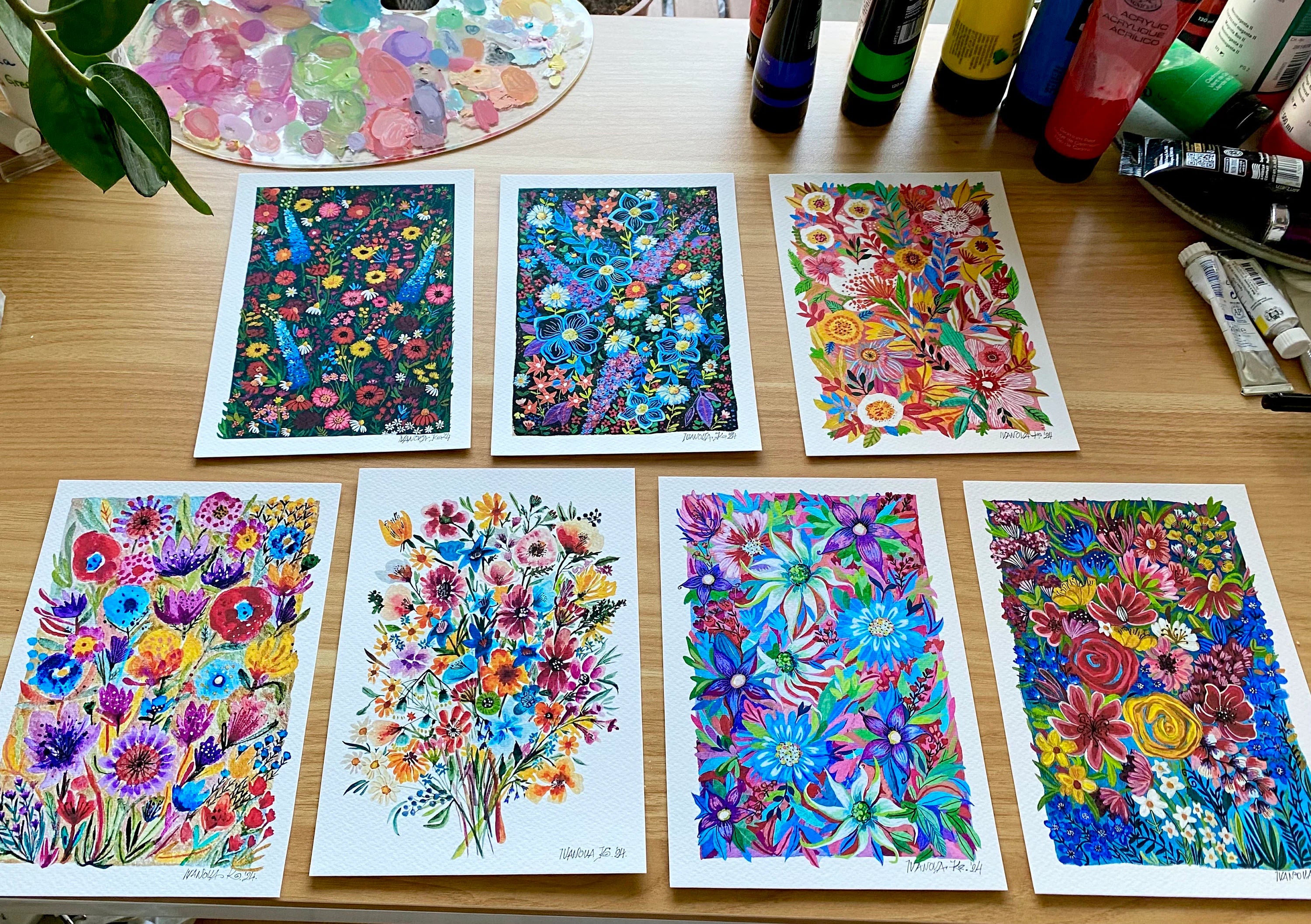 Original Gouache Blumen Malerei auf Papier