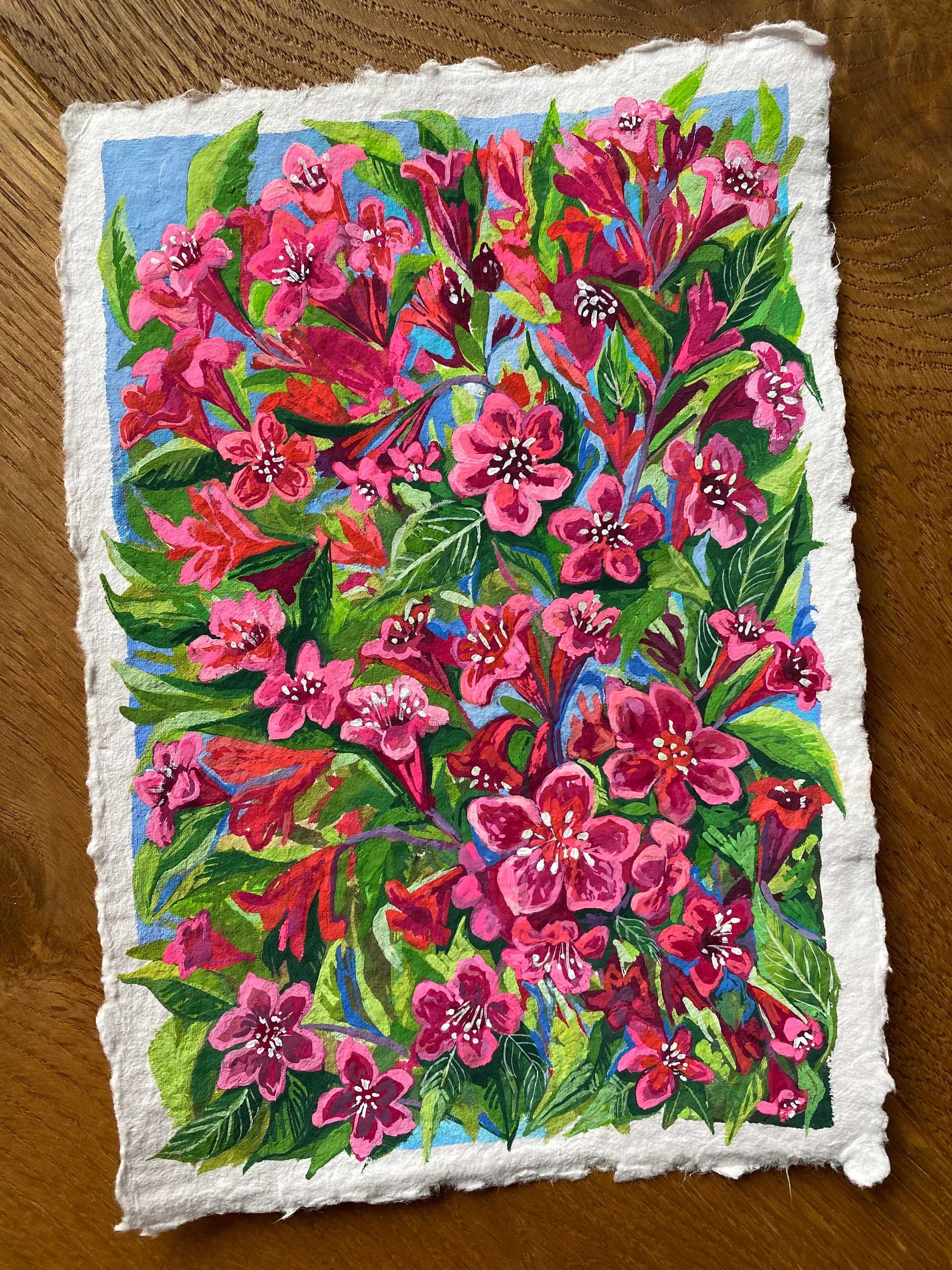"Weigela vibrant flowers" —  Giclée Art Print | Katerina Ivanova