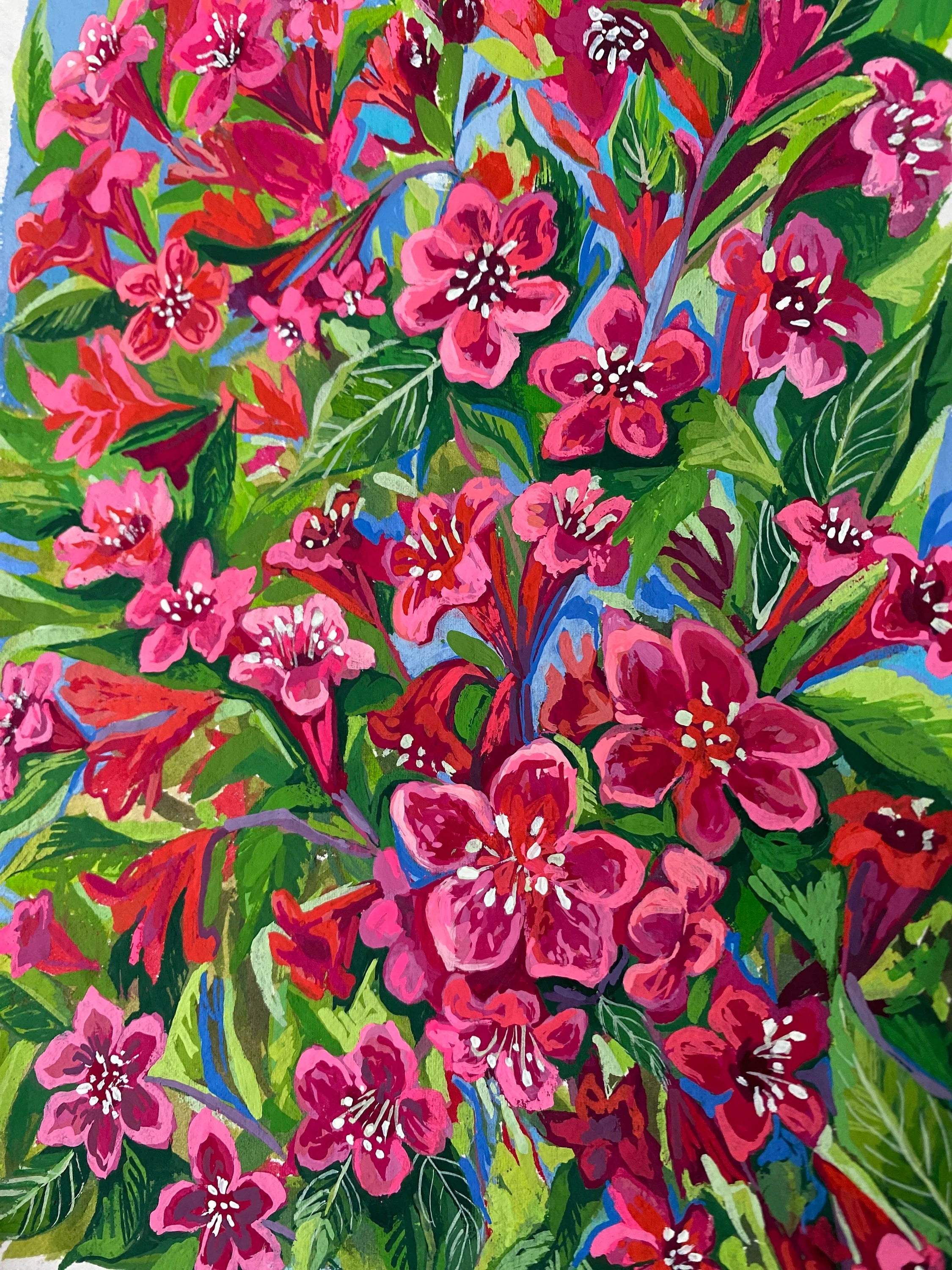 "Weigela vibrant flowers" —  Giclée Art Print | Katerina Ivanova