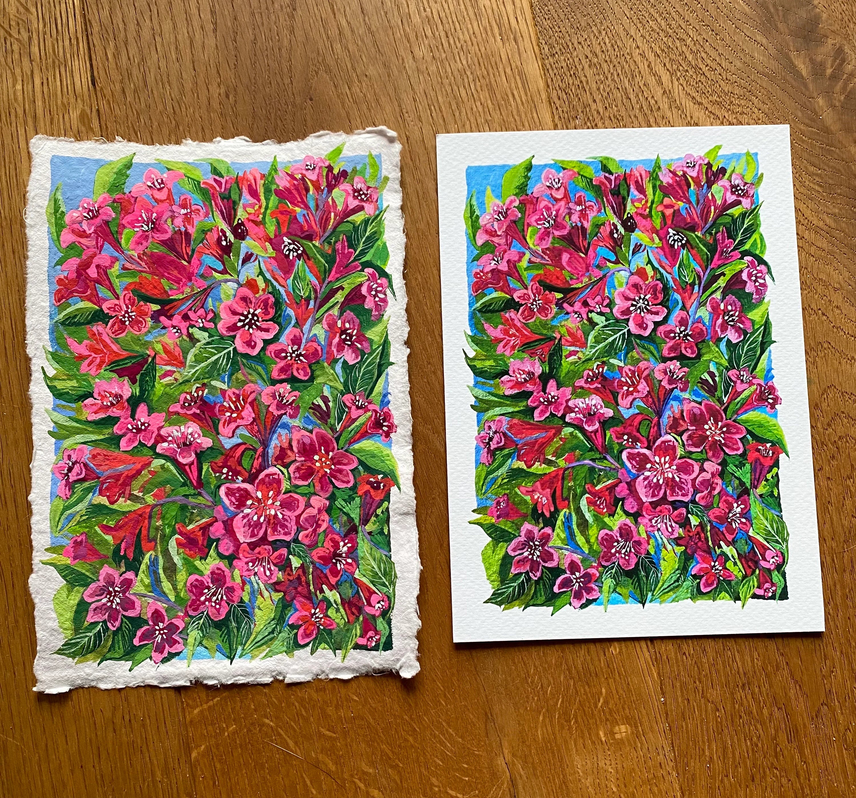 Original Gouache Blumen Malerei auf Papier