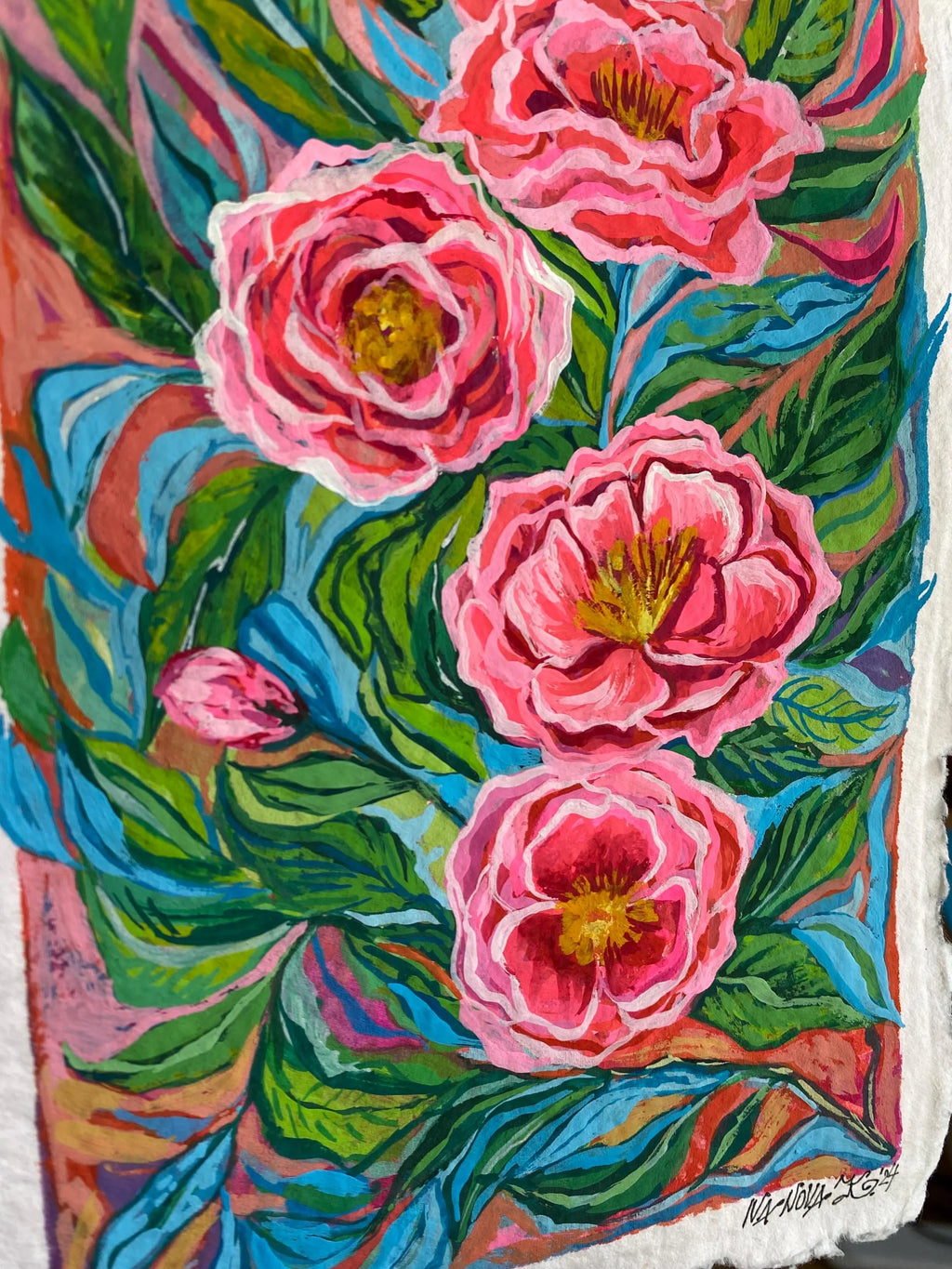 "Wild vibrant roses" — Original gouache painting on rough paper | Katerina Ivanova