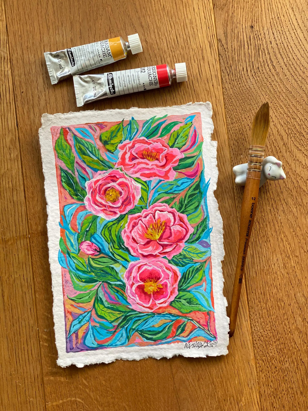 "Wild vibrant roses" — Original gouache painting on rough paper | Katerina Ivanova