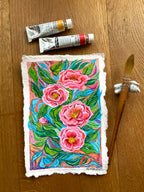 "Wild vibrant roses" — Original gouache painting on rough paper | Katerina Ivanova