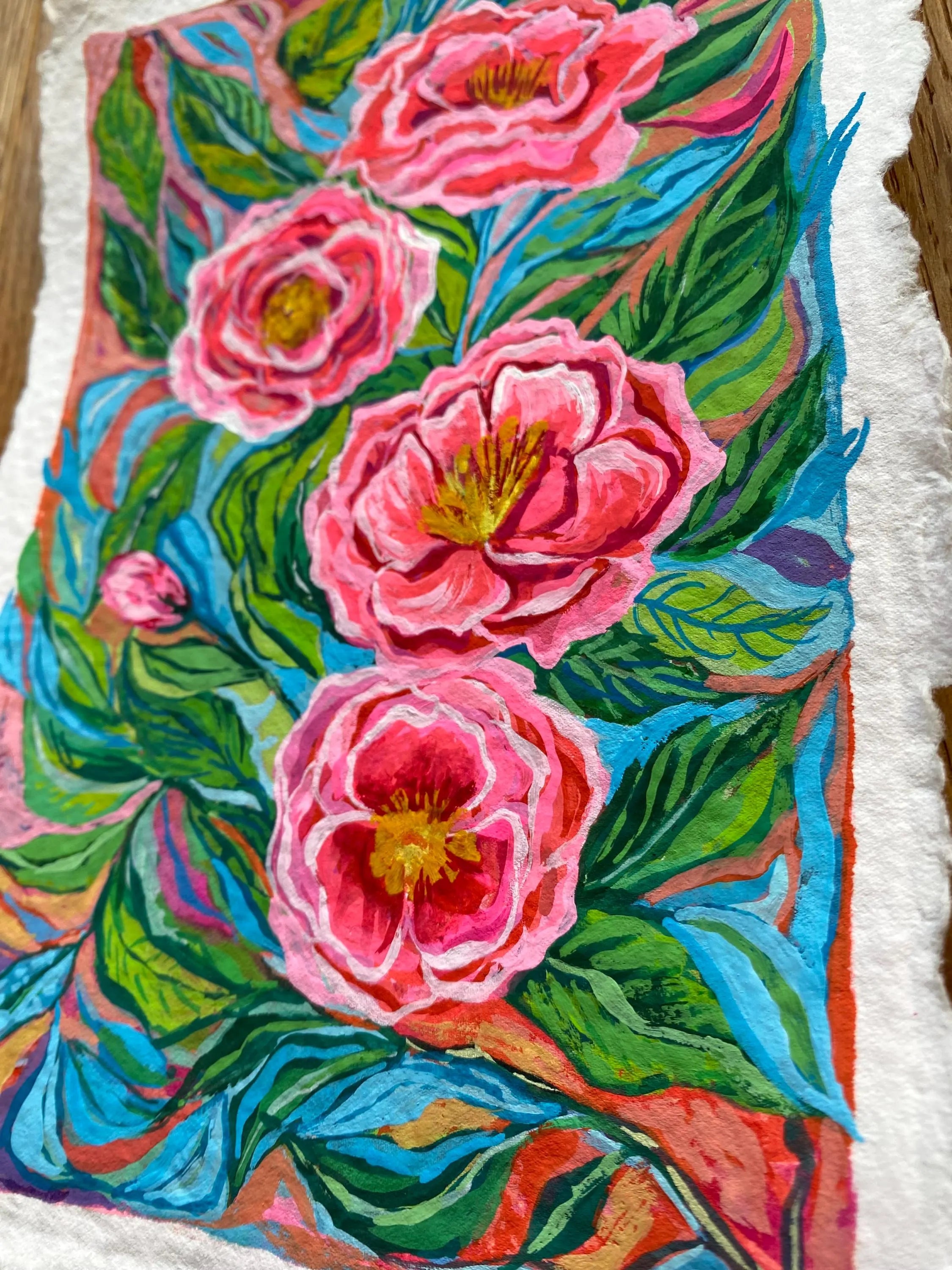 "Wild vibrant roses" — Original gouache painting on rough paper | Katerina Ivanova