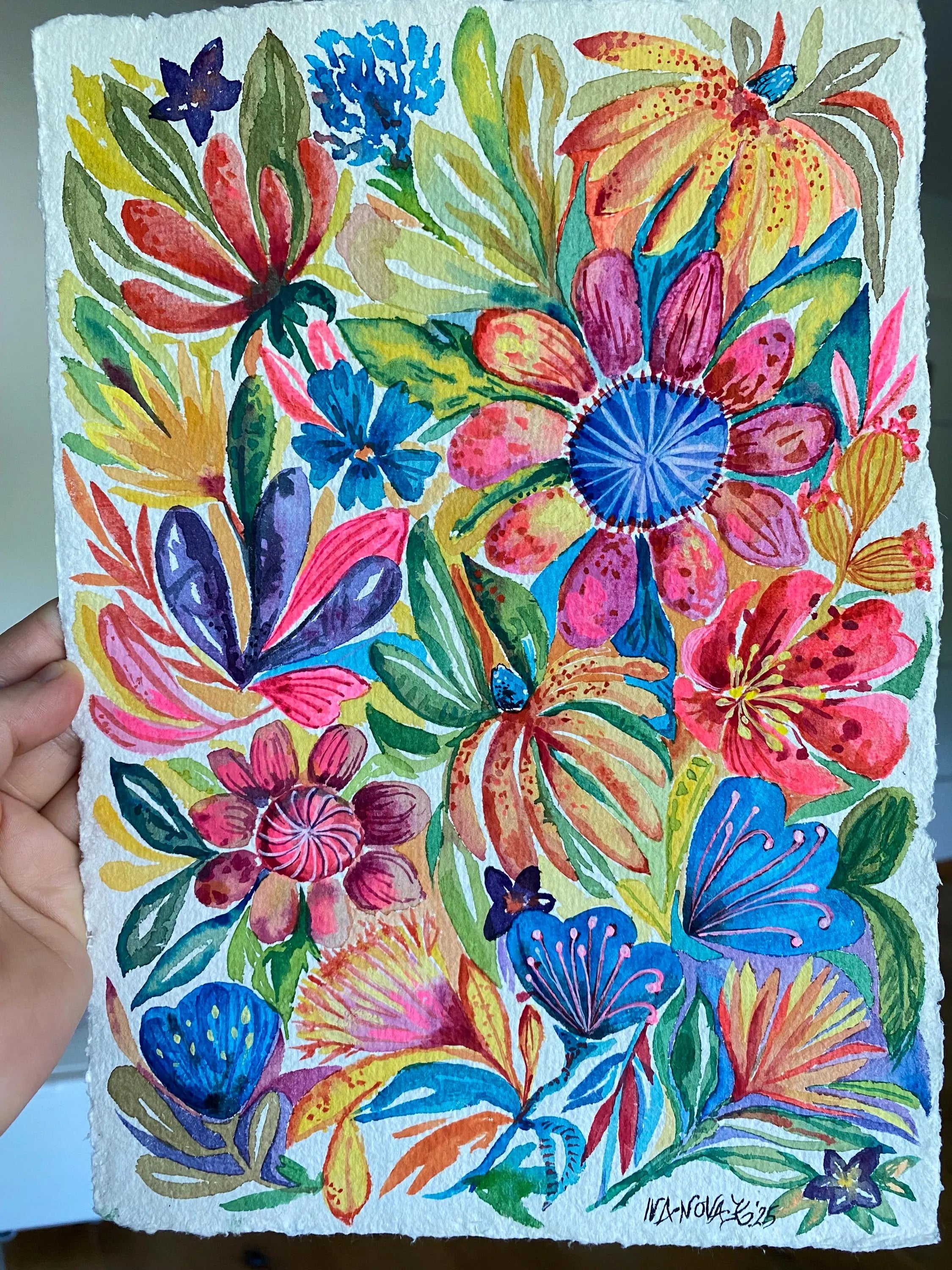 Original Gouache Blumen Malerei auf Papier