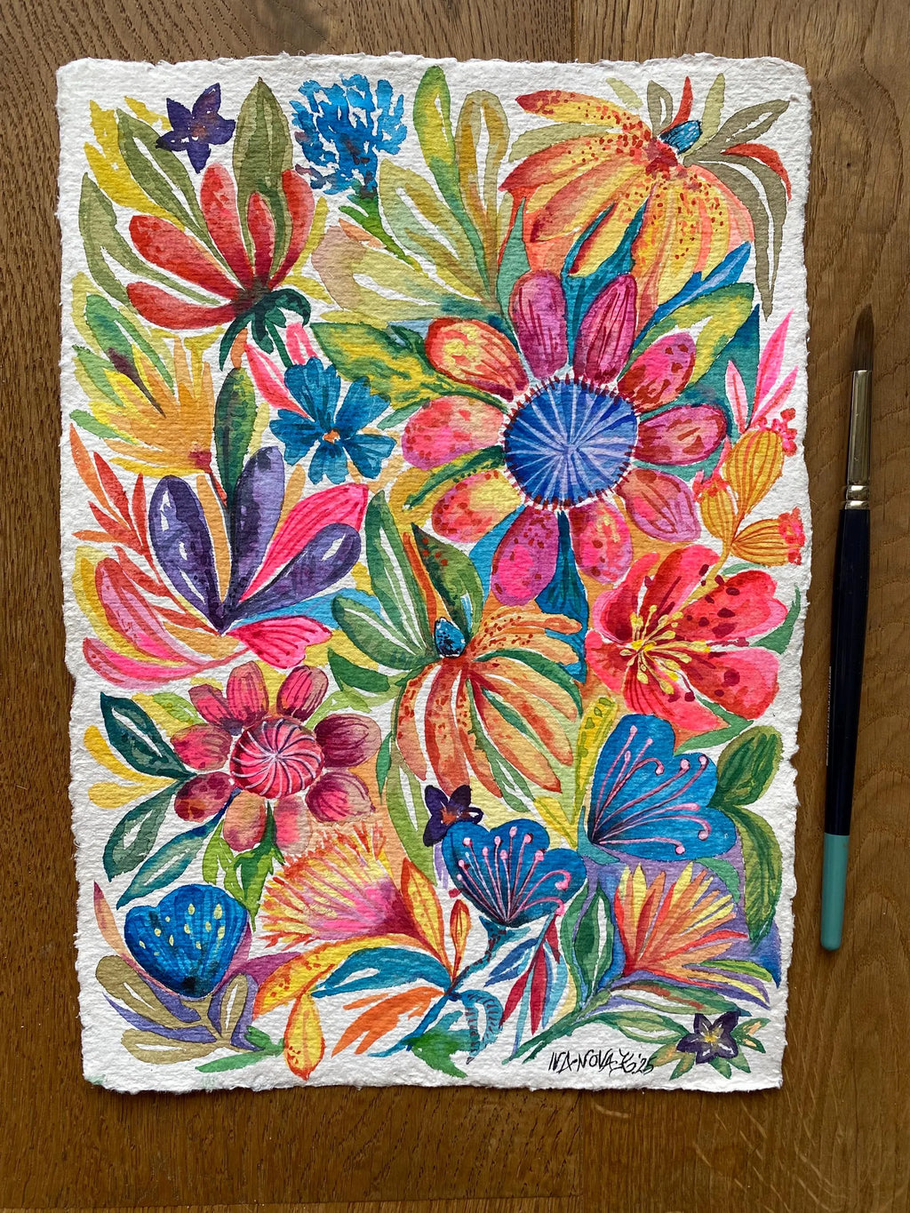 Original Gouache Blumen Malerei auf Papier