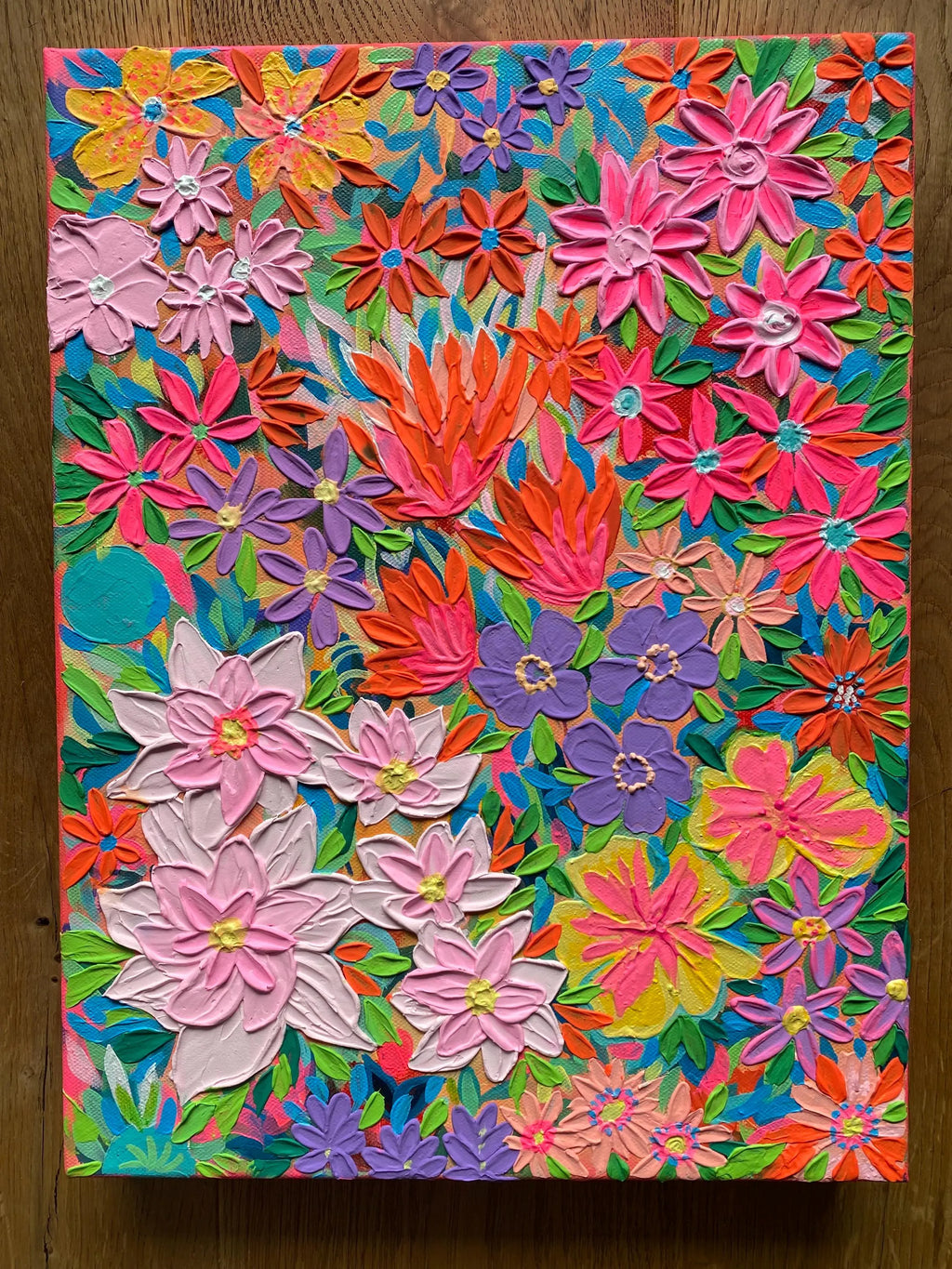 Helle Blumen Malerei, Original Gouache Malerei auf rauem Papier