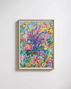Helle Blumen Malerei, Original Gouache Malerei auf rauem Papier