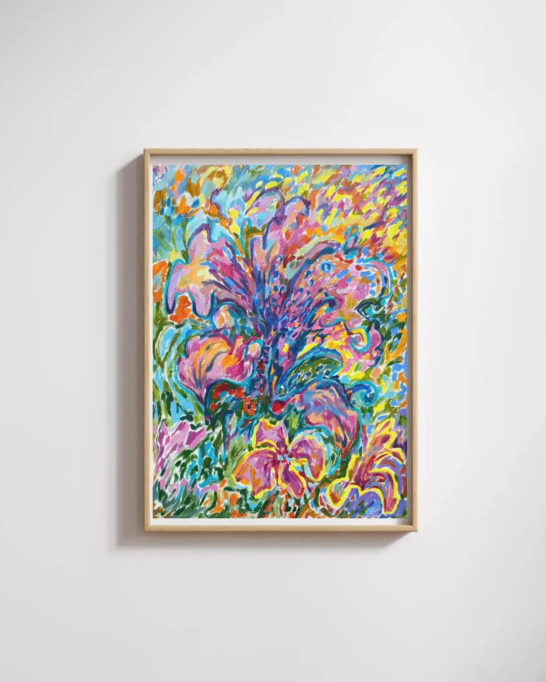 Helle Blumen Malerei, Original Gouache Malerei auf rauem Papier