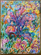 Helle Blumen Malerei, Original Gouache Malerei auf rauem Papier