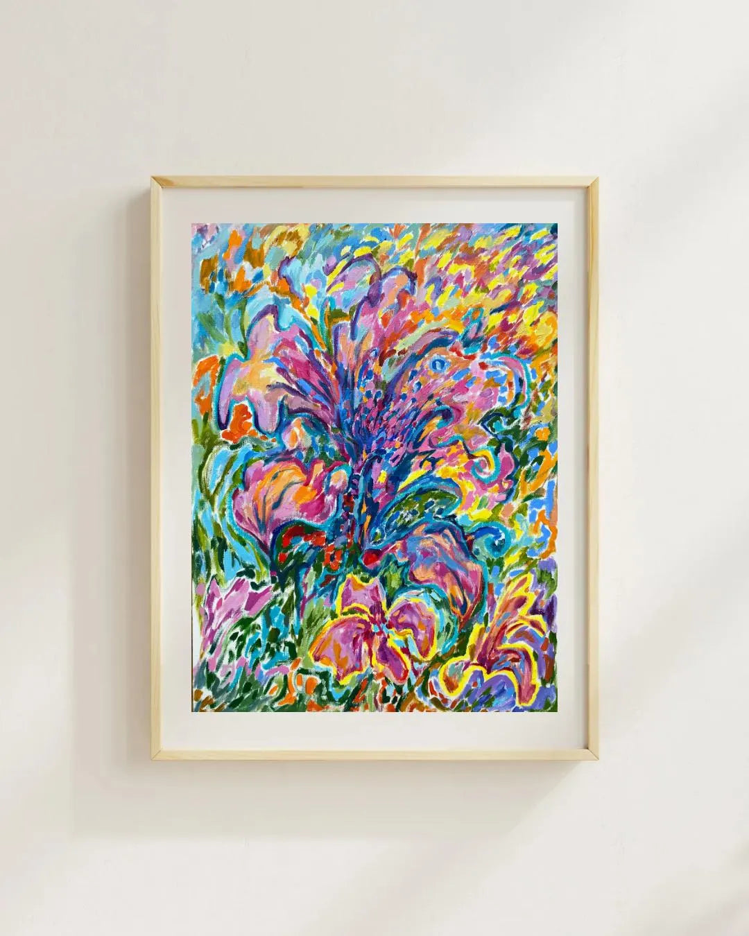 Helle Blumen Malerei, Original Gouache Malerei auf rauem Papier