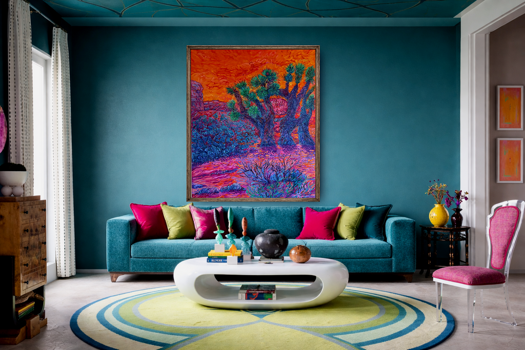 Original oil painting Vibrant Joshua trees in impressionism and expressionism